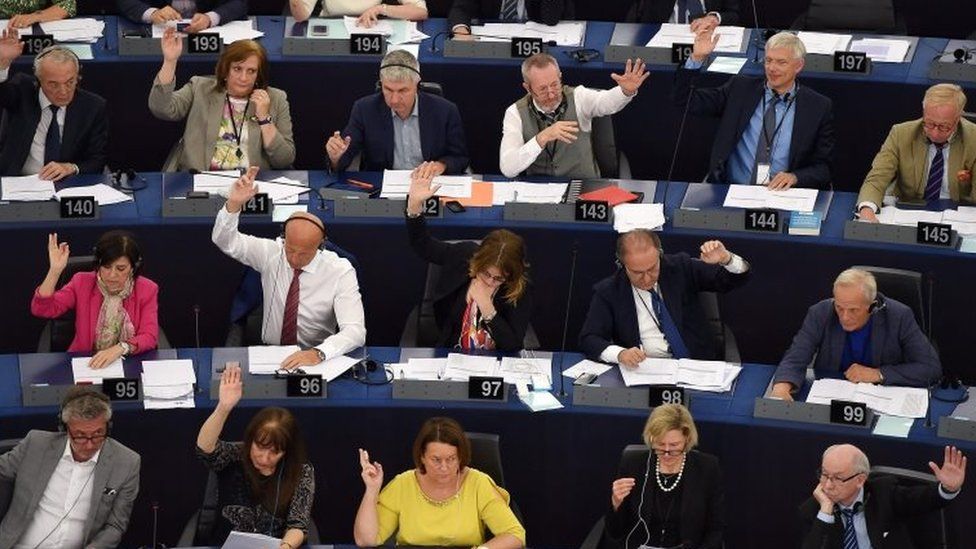 Members of the European Parliament vote at a session in Brussels. File photo