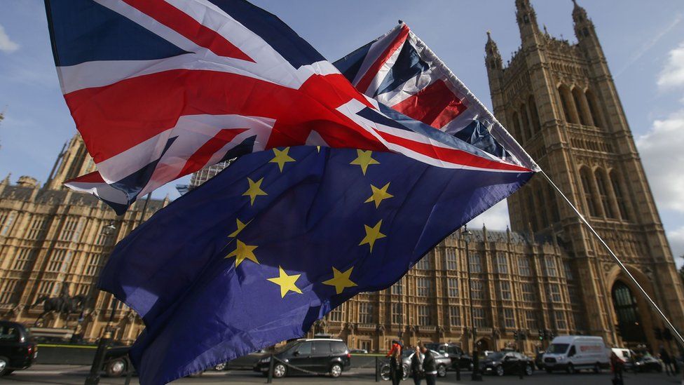 EU and UK flags at Westminster