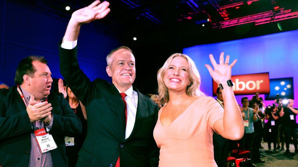 Bill and Chloe Shorten wave to crowds