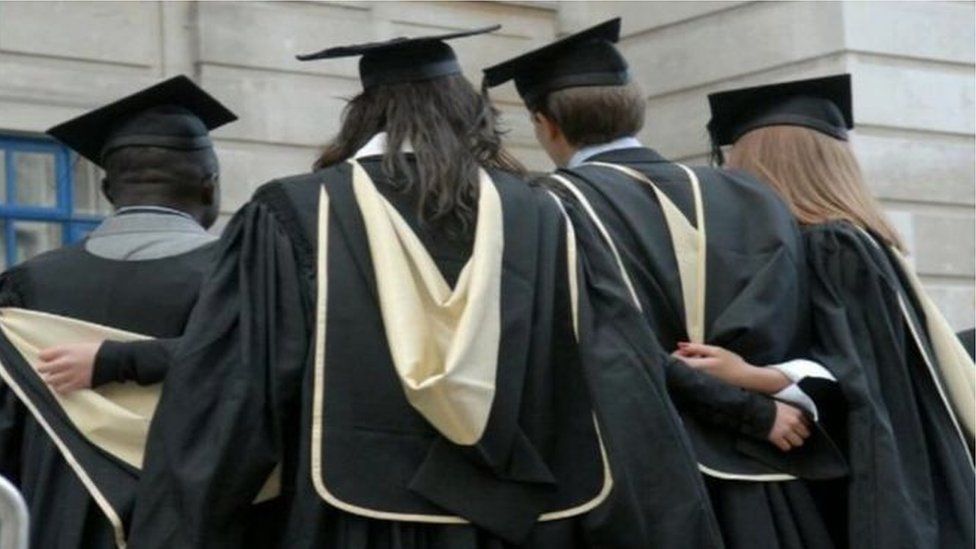 University students in cap and gown
