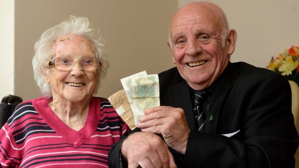 Michael Doherty and his mother Margaret with his pay packet