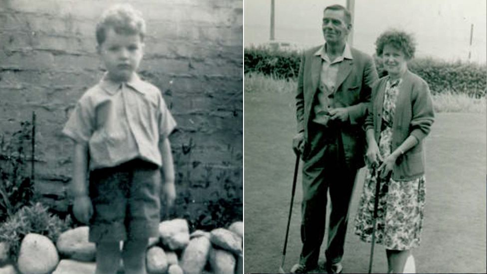 Robin as a child (left) and his adopted parents Fred and Elsie King (right)