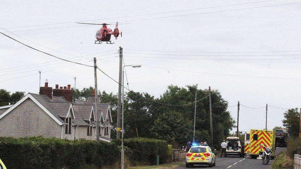 The man in his 50s was airlifted to the Royal Victoria Hospital after the crash near Ballycasle
