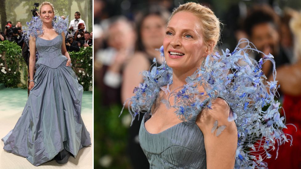 Uma Thurman arrives for the 2024 Met Gala at the Metropolitan Museum of Art on May 6, 2024, in New York.