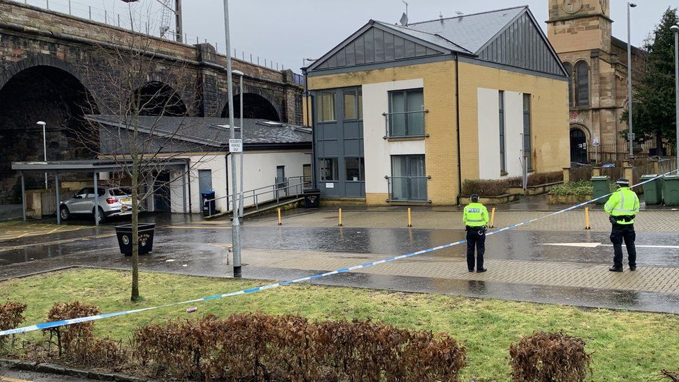 A area under a rail bridge in the town was cordoned off on Friday morning