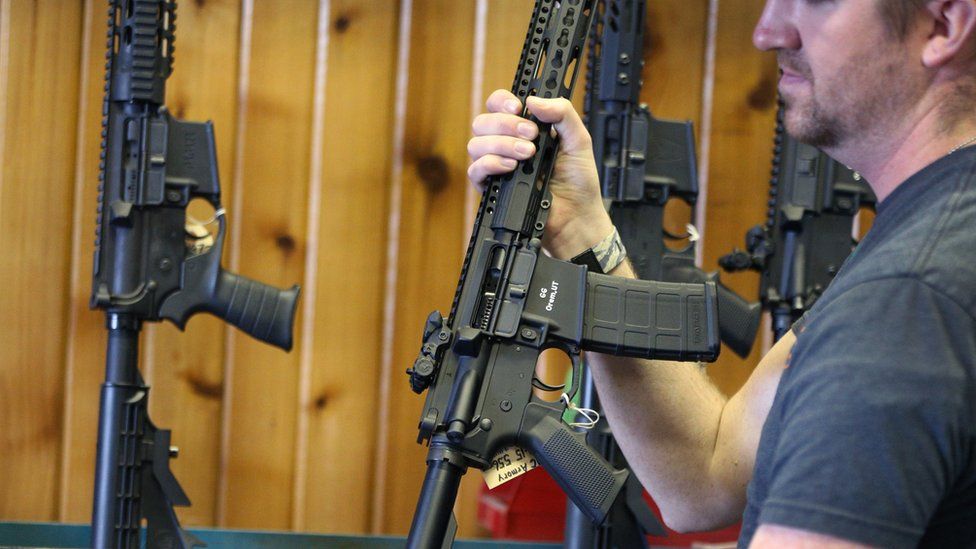 A Semi-automatic AR-15"s is shown at Good Guys Guns ^ Range on February 15, 2018 in Orem, Utah.