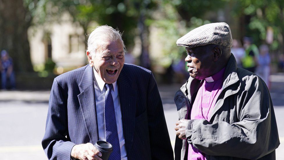 Former cricket umpire Dickie Bird (left) and Lord John Sentamu at York Minster