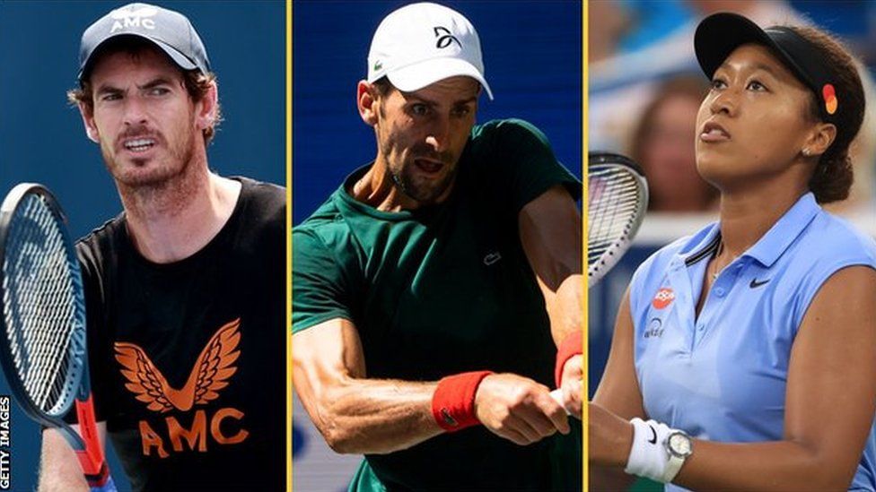 Andy Murray, Novak Djokovic and Naomi Osaka