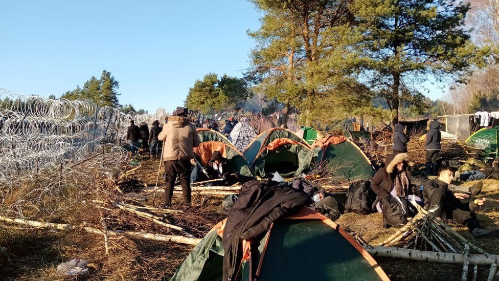 The scene from a camp on the Poland-Belarus border