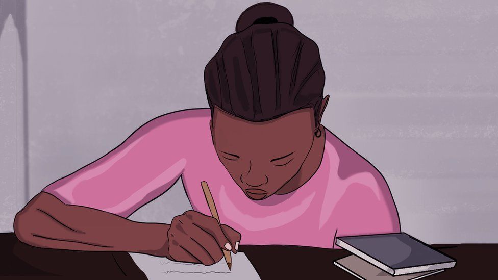 Illustration of a girl writing