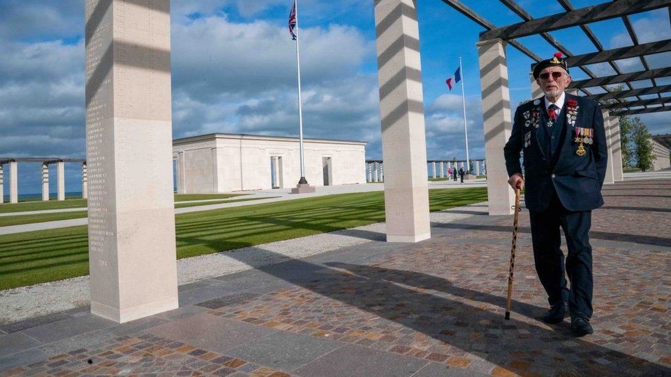 Joe Cattini walking through the British Normandy Memorial in France