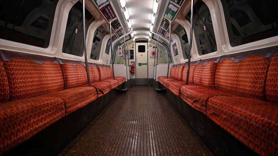 An empty carriage on Glasgow subway