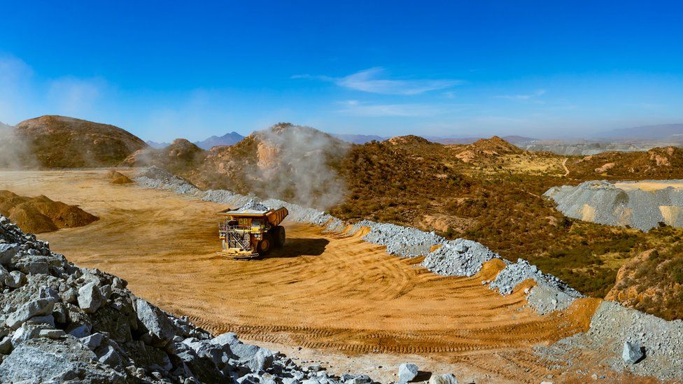 Haul Truck at rock dump, Mogalakwena mine, Limpopo South Africa