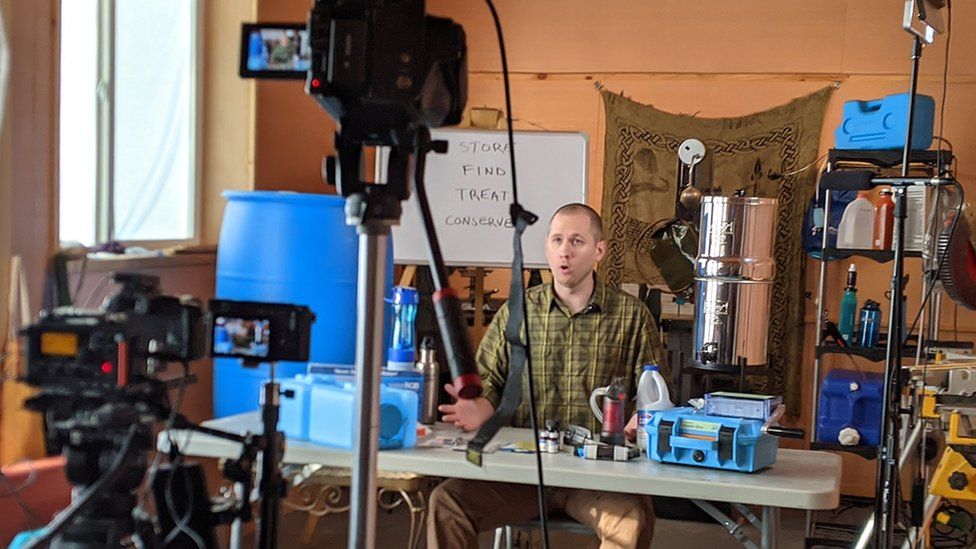 John Ramey, being filmed for a Covid-compliant video interview