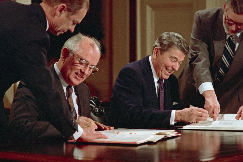 Reagan and Mikhail Gorbachev