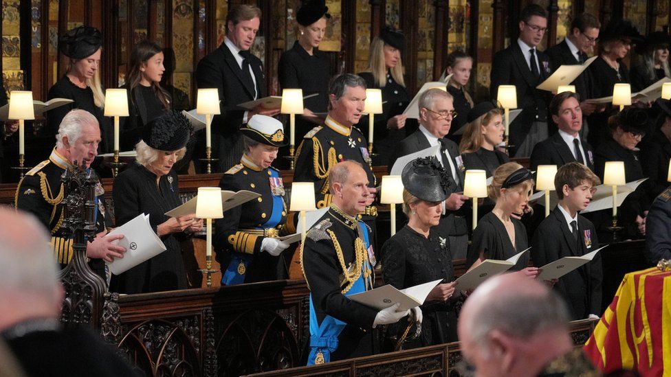 The Royal Family gathered for the service for the Queen at St George's Chapel on Monday