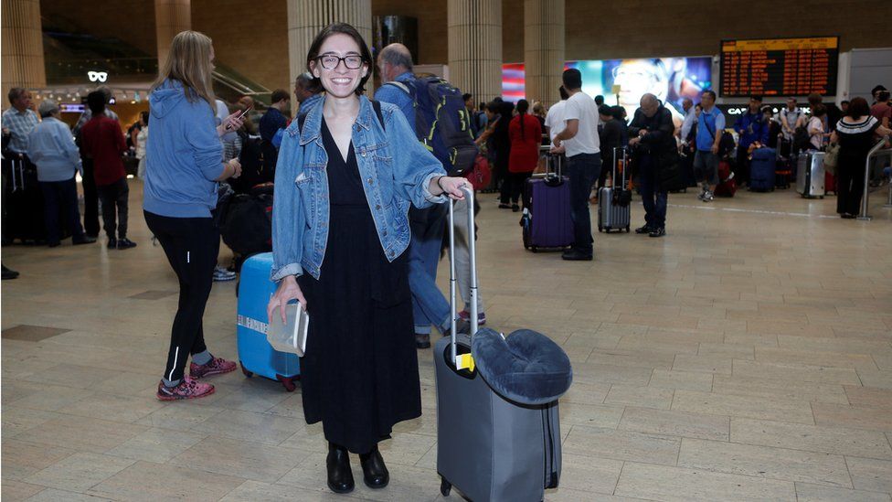 US student Lara Alqasem walks at the Ben Gurion international airport terminal in Lod, near Tel Aviv on 18 October
