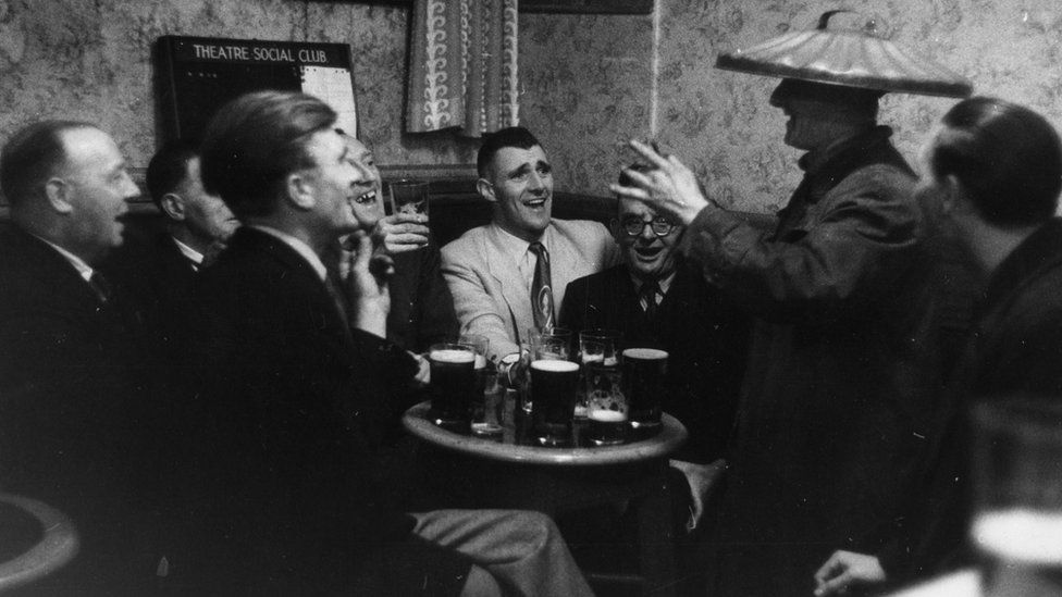 Men in a pub on Scotland Road in 1955