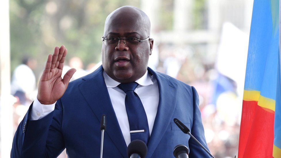Democratic Republic of Congo's Felix Tshisekedi swears into office during an inauguration ceremony as the new president