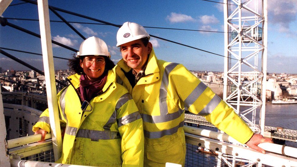 Julia Barfield and her husband David Marks on the London Eye
