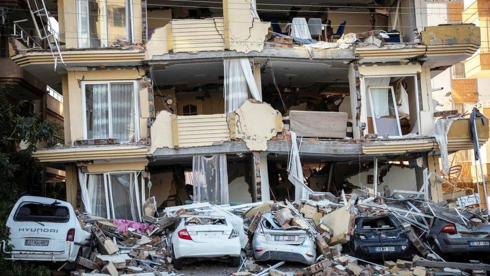 A destroyed apartment building