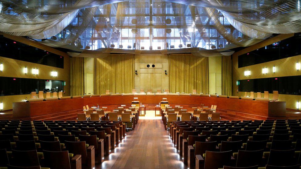 The main courtroom of the European Court of Justice in Luxembourg
