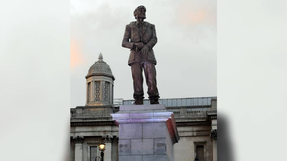 The memorial statue of Battle of Britain hero Sir Keith Park is unveiled on the fourth plinth
