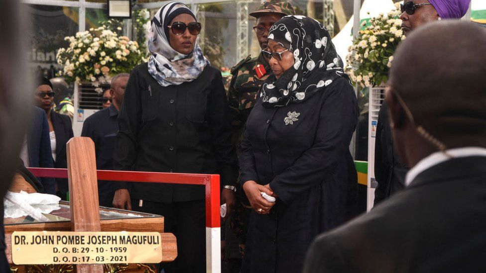 President Samia Suluhu Hassan led a procession of mourners on Saturday