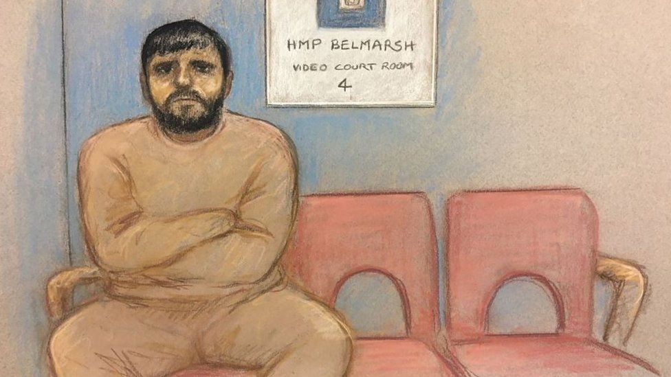 A court sketch of Mohammed Farooq