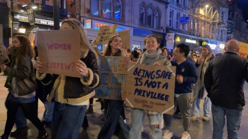 More than 70 people march through Cardiff as part of the Reclaim the Night march