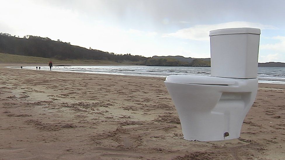 Toilet on beach during Gairloch protest