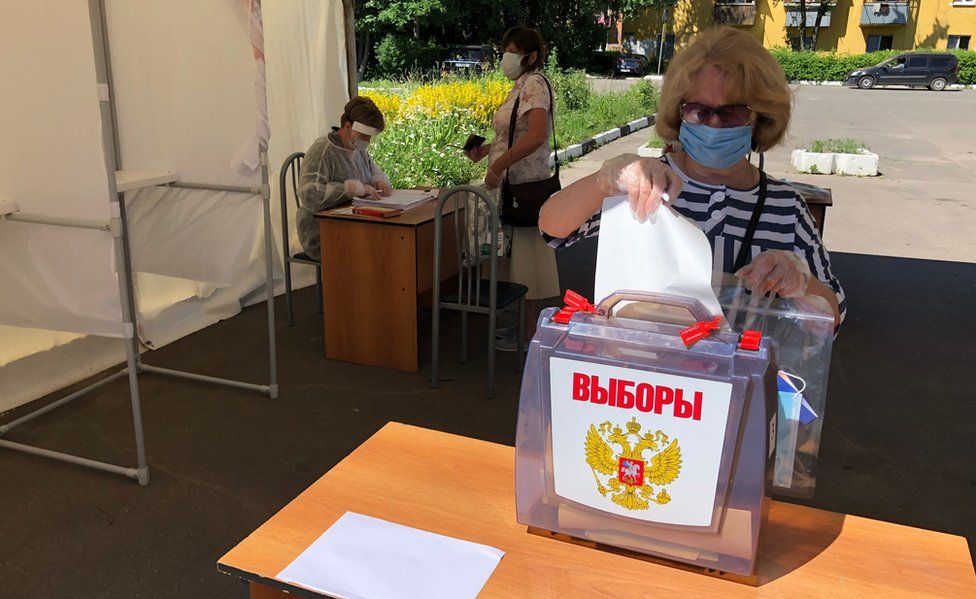 A woman votes in Podolsk in Moscow region