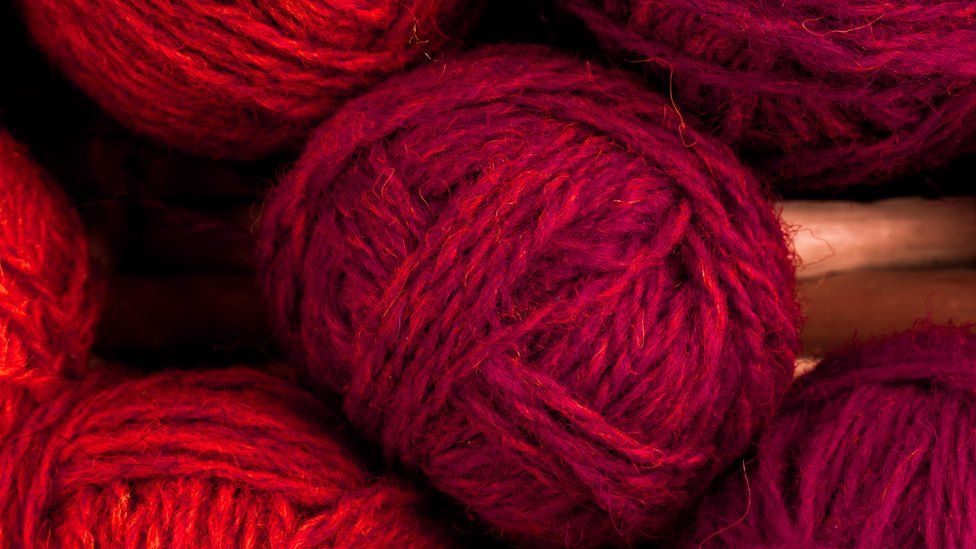 Wool dyed with carmine
