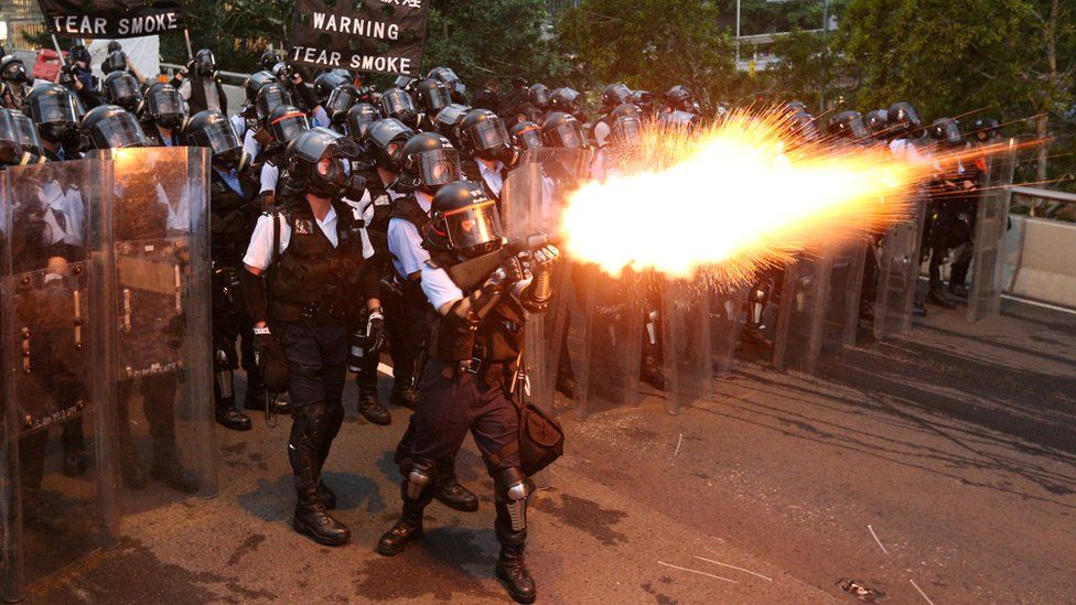 Police fire tear gas during the demonstration