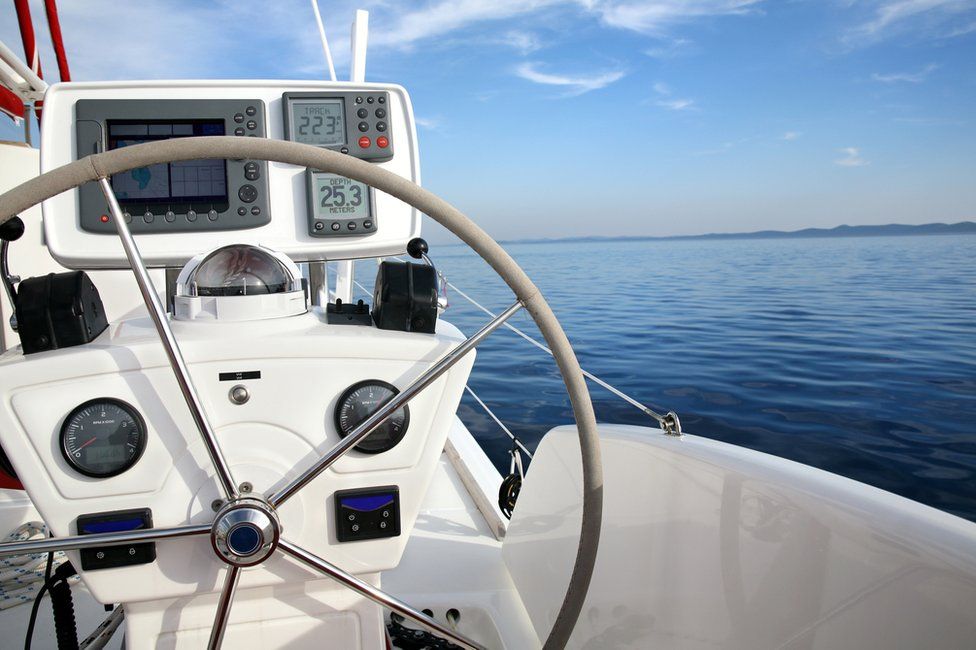 The control panels of a yacht, including a GPS device