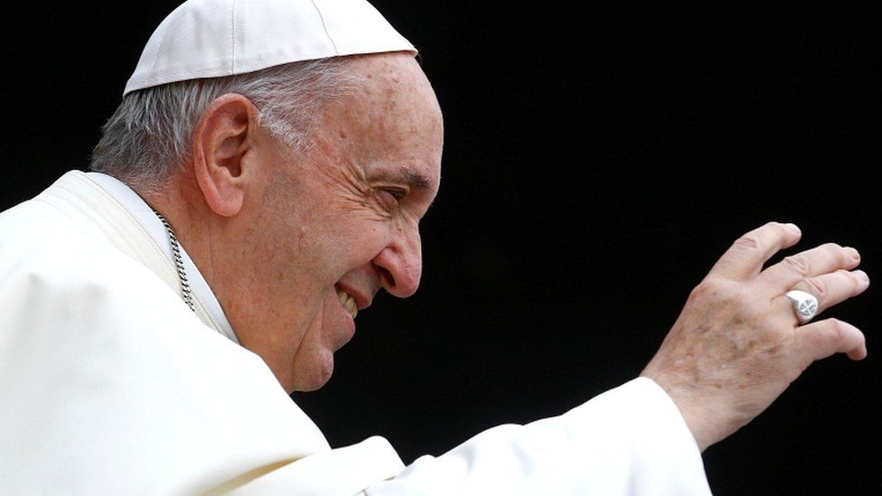 Pope Francis arrives to lead the Wednesday general audience in Saint Peter's square at the Vatican, on 23 May 2018