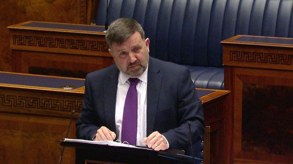 Robin Swann pictured in the Stormont chamber on 29 June 2021