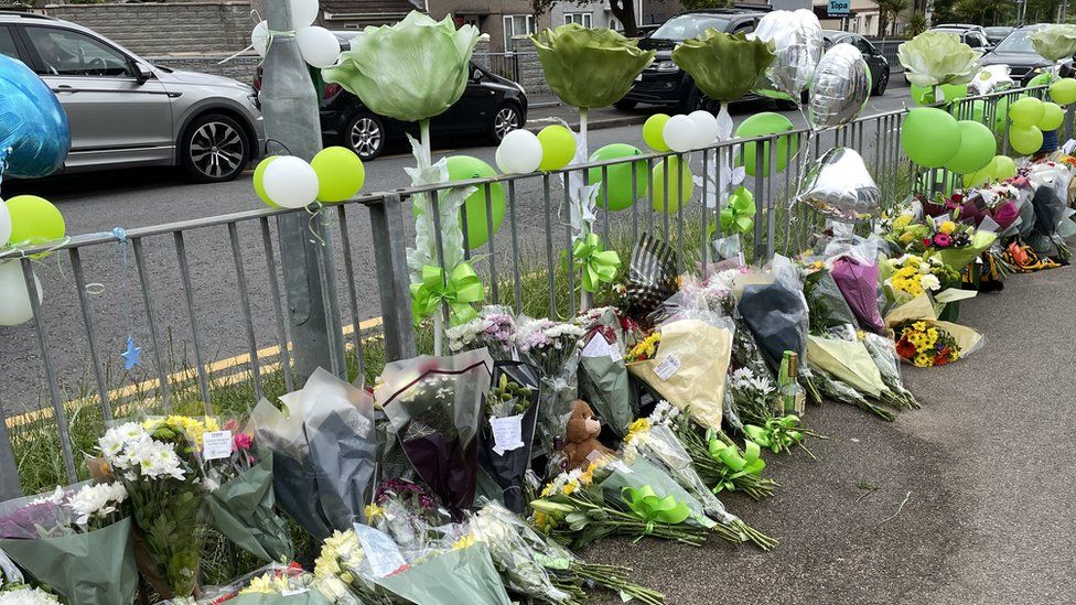 Floral tributes to Ryan O'Connor in Newport