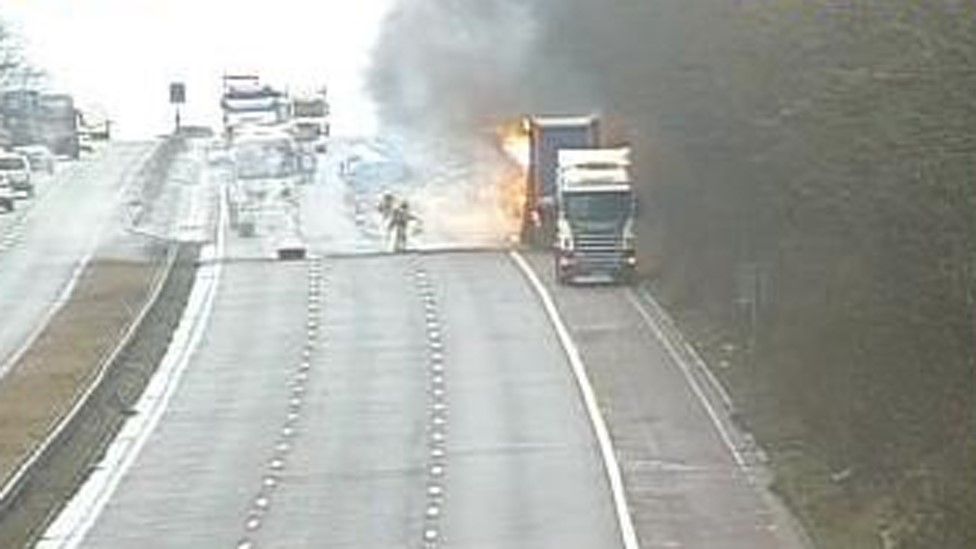 Shortbread Lorry Fire Closes M6 Near Lancaster - BBC News