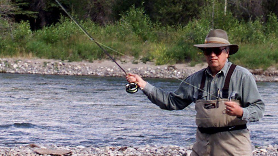 Former vice president Dick Cheney fly-fishing in Wyoming
