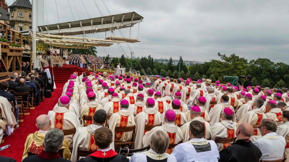 Bishops attend a mass celebrated by Pope Francis