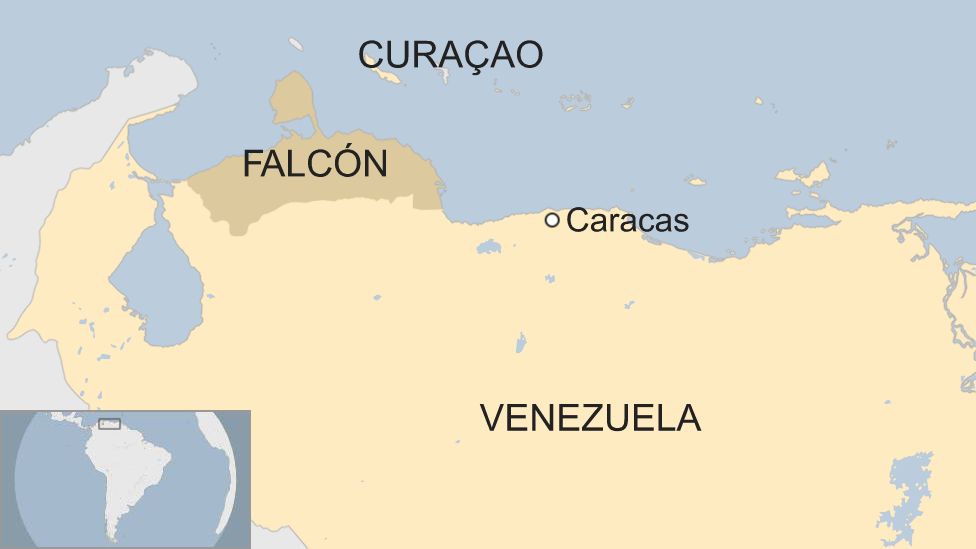 Map showing the Venezuelan state of Falcon and Curacao