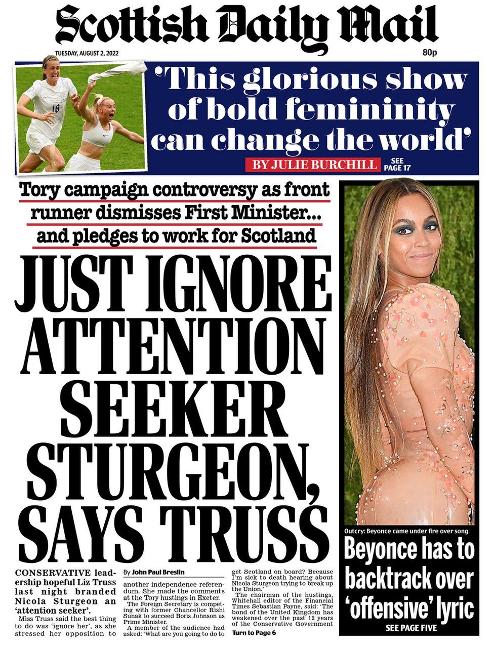 Scotlands papers Truss on Sturgeon and an increase in revenge porn