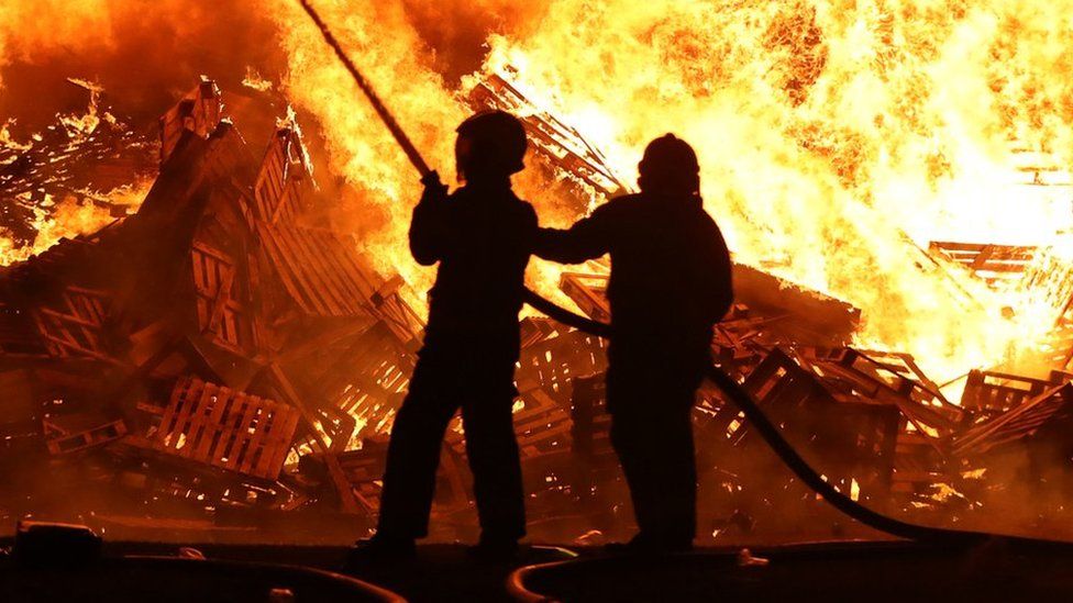 firefighters tackle bonfire blaze