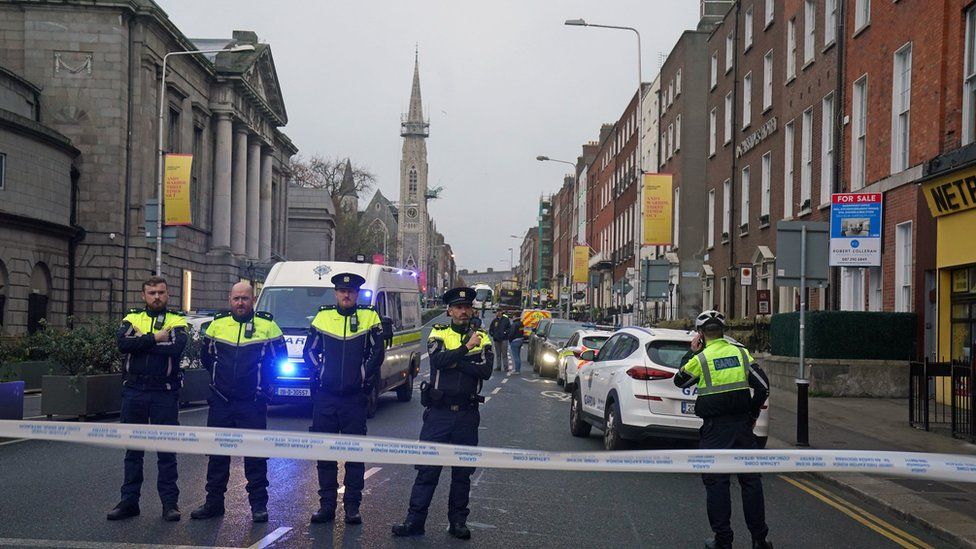 Garda officers manned the cordon at the scene of the Parnell Square stabbing