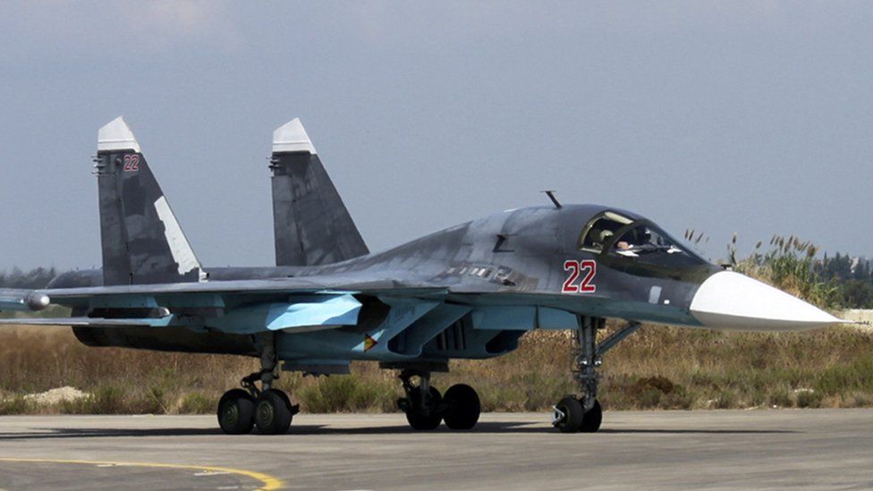 Russian Su-34 bomber at Hmeimim airbase in Syria, 6 Oct 15