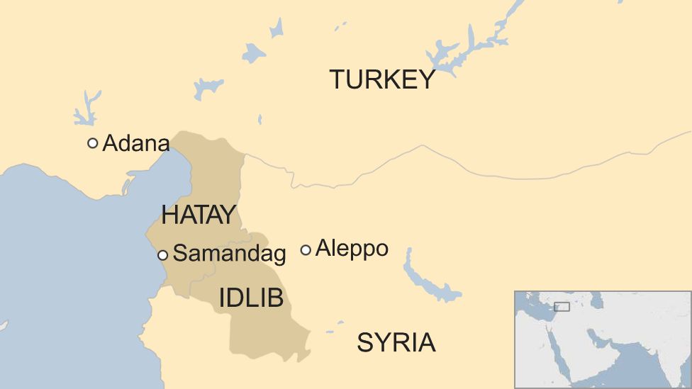 Map of Idlib in Syria and Hatay in Turkey