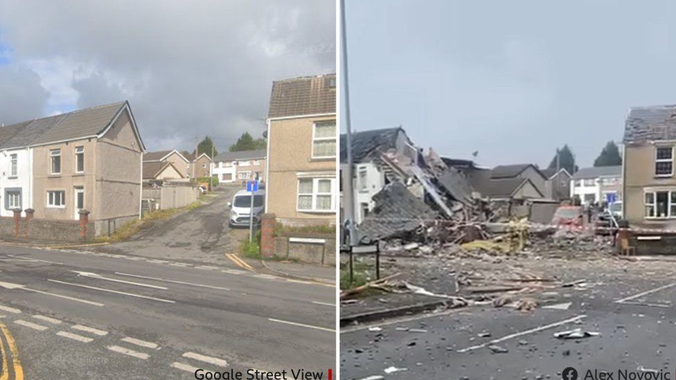Houses in Morriston before and after explosion
