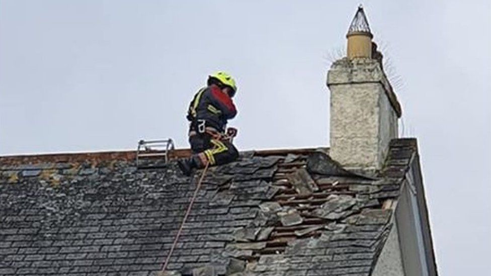 Storm Ciara Cornwall lightning strikes damage houses BBC News