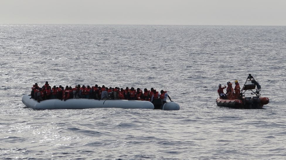 Migrant boat filled with people